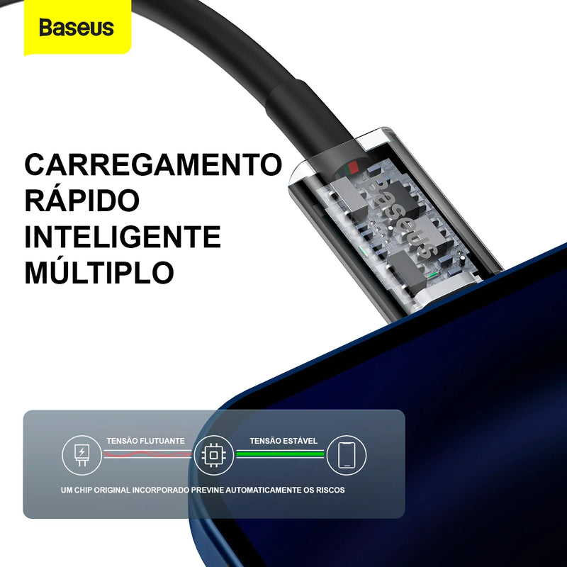 Cabo USB C Baseus Superior Series para Lightning 20 W PD para iPhone 14, 13, 12 Pro Max, cabo de carregamento rápido