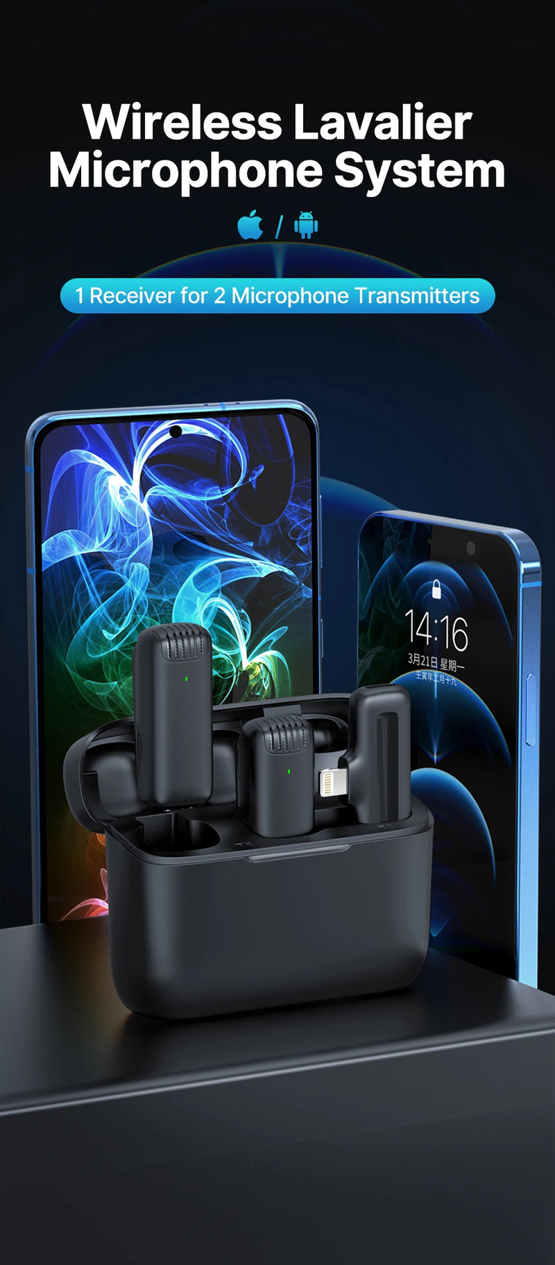 Microfone de lapela sem fio Ulanzi J12, conjunto de microfone de lapela para gravação de vídeo curto, mini microfone para iPhone 16, 15, 14, Android, transmissão ao vivo