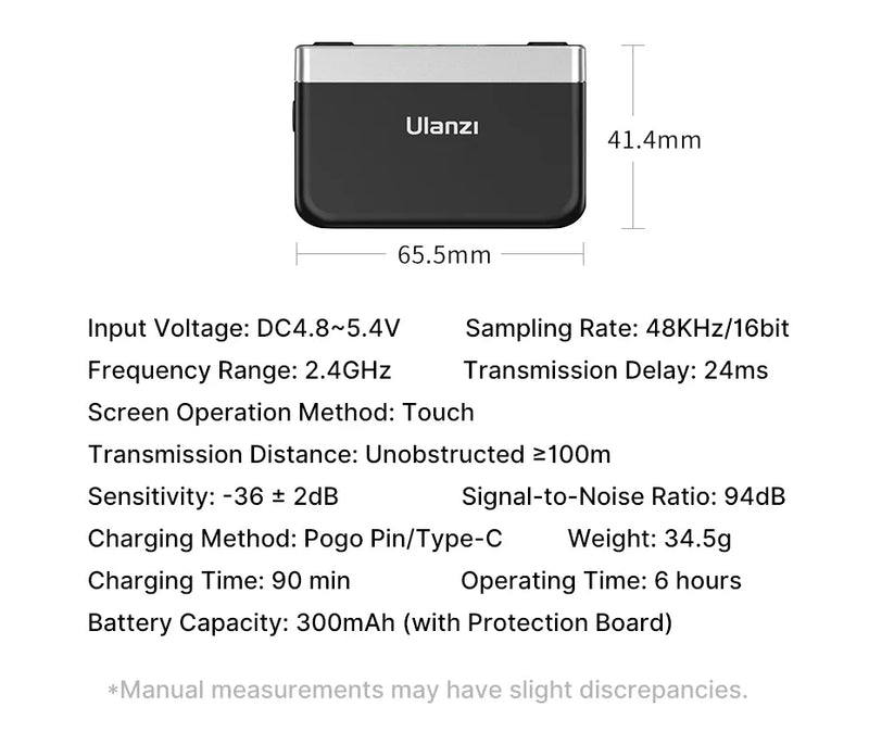 Ulanzi AM18 U-Mic 2.4G Microfone estéreo sem fio com captação de 100 m, gravação de canal duplo de 20+ horas para DSLR, iOS, Android, PC, entrevista ao vivo
