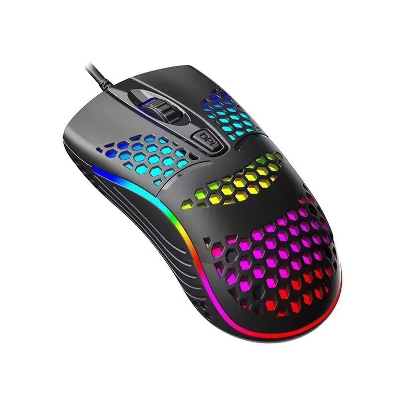 Mouse Óptico Gamer RGB LED com Fio USB de Alta Precisão, Iluminação Personalizável, Design Ergonômico Durável