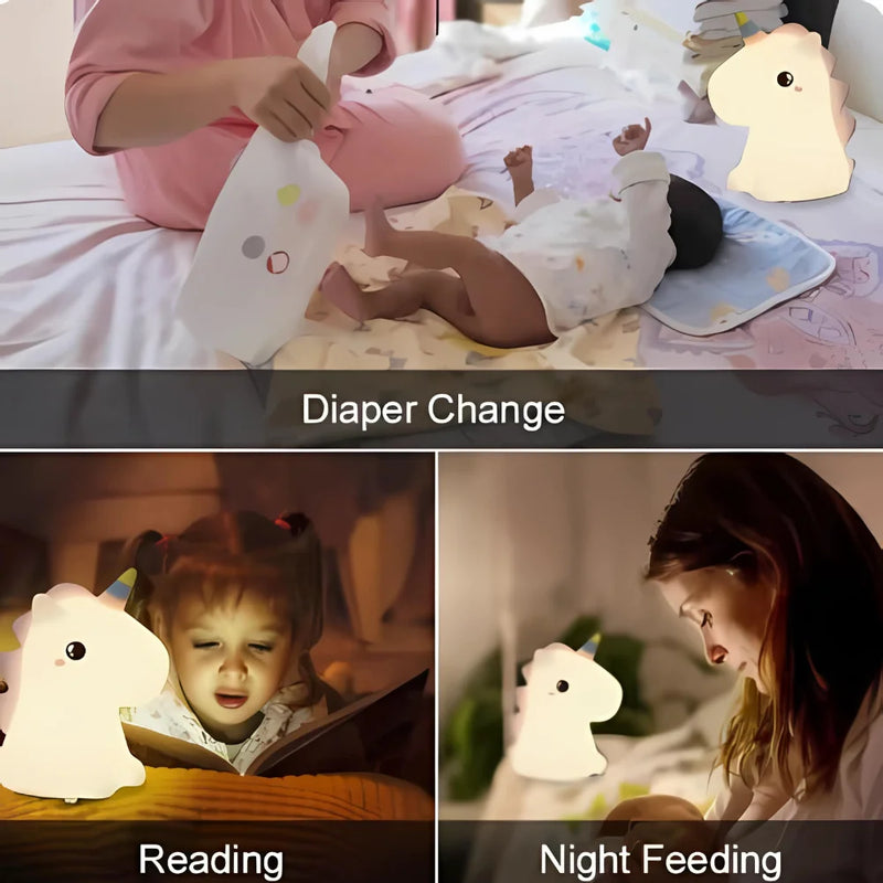 Mini Luminária Unicórnio Fofo Led Silicone Touch Abajur Recarregável