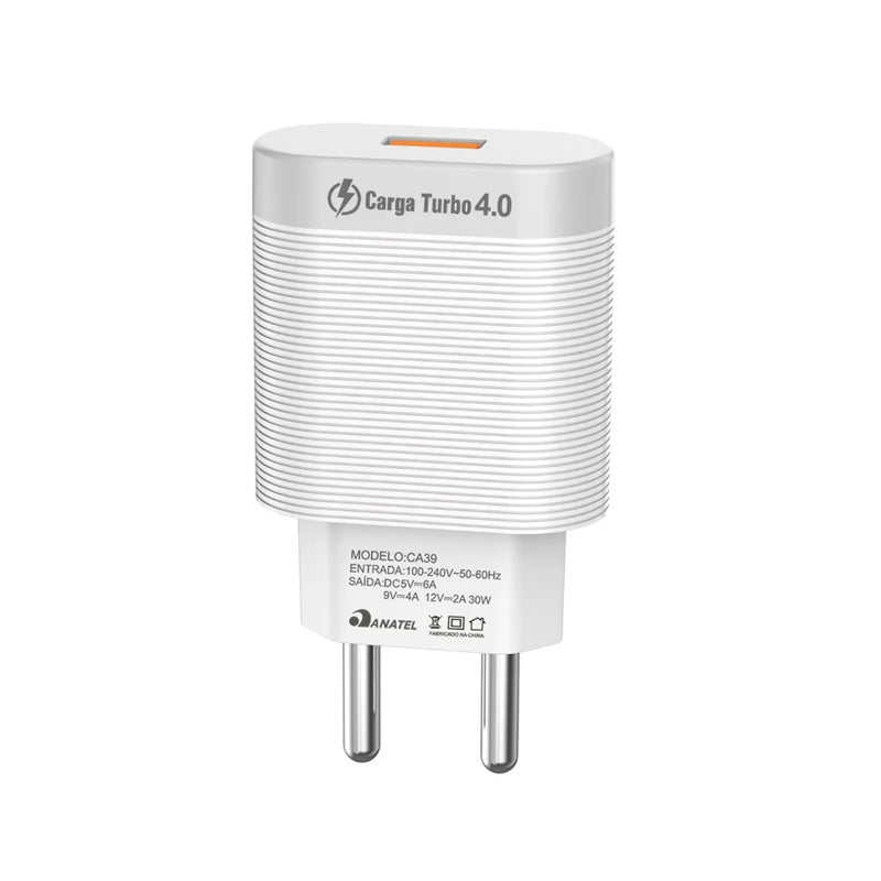 Carregador Turbo USB-C 3.0 de 30 W | Tecnologia de Carregamento Rápido | Compatível com iPhone e outros smartphones | Inclui cabo de 1,5 m