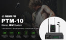 Sistema sem fio PTM-10 para monitoramento intra-auricular, com transmissor de áudio estéreo UHF e receptor de corpo 900MHz/500MHz, em metal Phenyx pro.