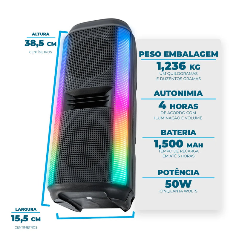 Caixa de Som Bluetooth Multimidia Com RGB Potente 30W TWS
