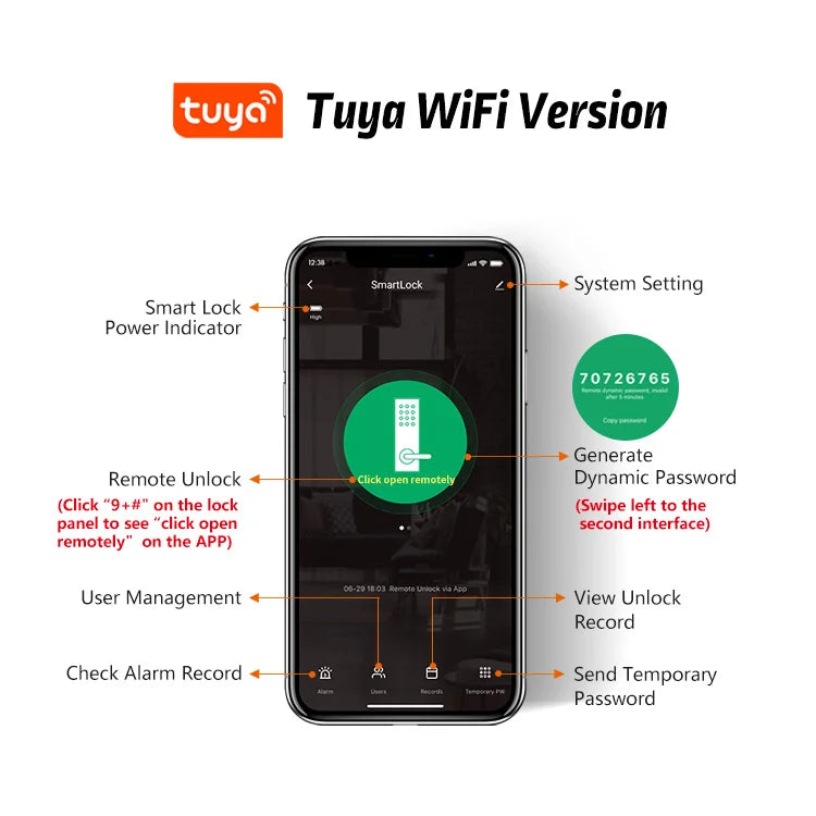 Fechadura Elétrica Inteligente para Porta com Impressão Digital e Alça Maior e Chave/Aplicativo de Desbloqueio Remoto RAYKUBE F7 Tuya WiFi