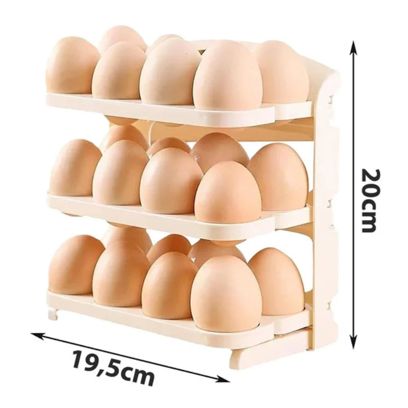 Suporte para porta de ovos de 3 andares com rodinhas para 24 ovos, dispensador de armazenamento e organizador de geladeira