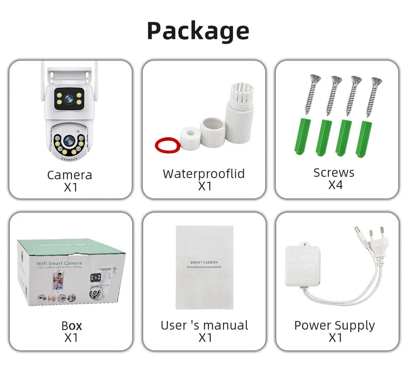 Câmera de segurança Wifi 6MP Lente Dupla Sem Fio PTZ CCTV supervisão Rastreamento 4K Suporte de rede TF