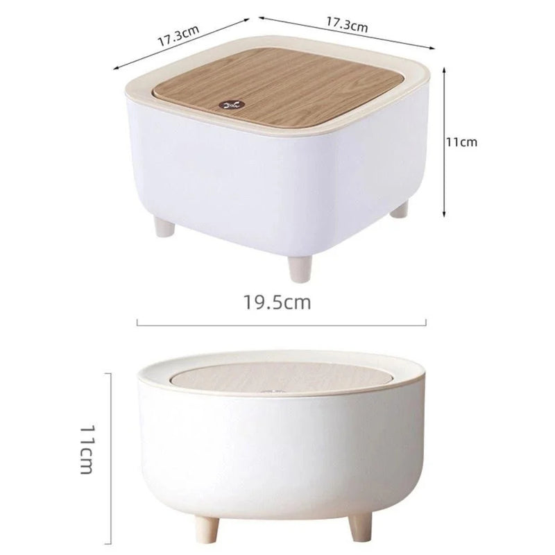 Mini Lixeira Com Pés de Madeira Moderna Com Tampa de Pressão Para Sala Banheiro Cozinha Escritório 2L Redondo e Quadrado