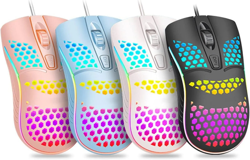 Mouse Óptico Gamer RGB LED com Fio USB de Alta Precisão, Iluminação Personalizável, Design Ergonômico Durável