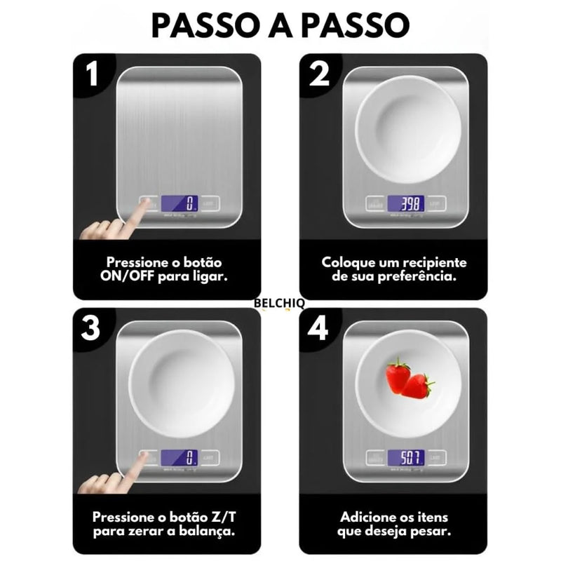 Balança de Cozinha Digital de Alta Precisão 0,1 a 10kg em Aço Inox