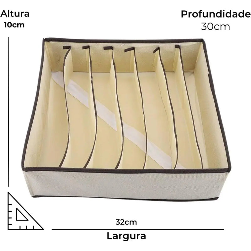 Organizador de gavetas com 7 divisões, portátil, para dobrar roupas e guardar objetos.