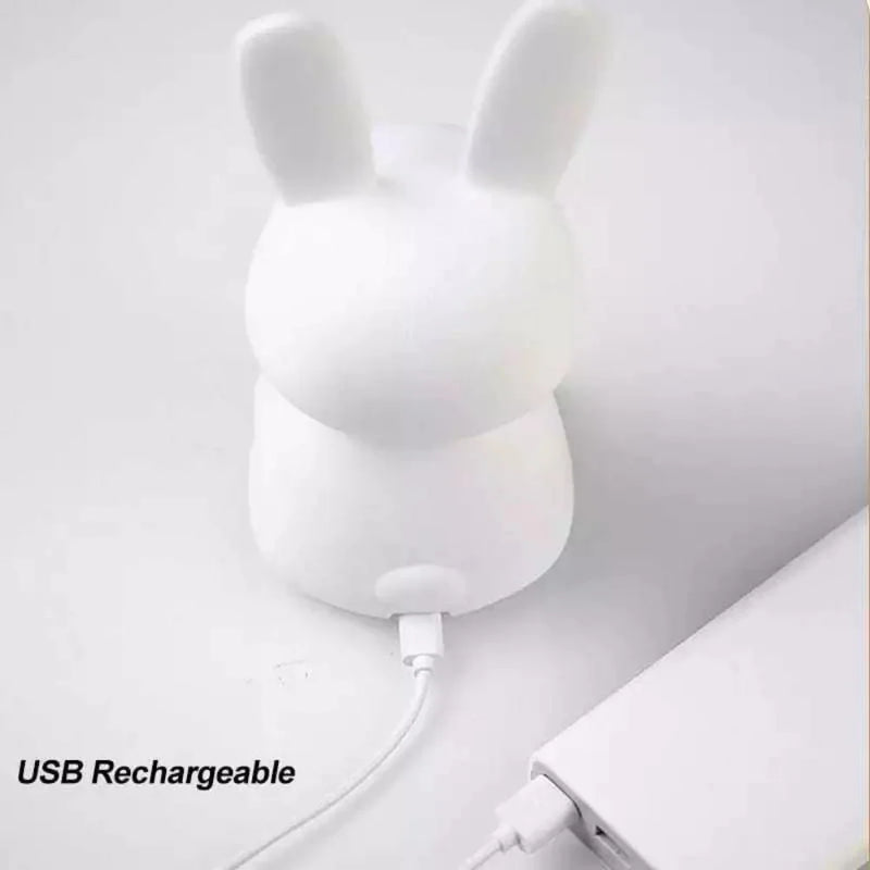 Mini Luminária Coelho Fofo - Abajur Led Silicone Touch Recarregável