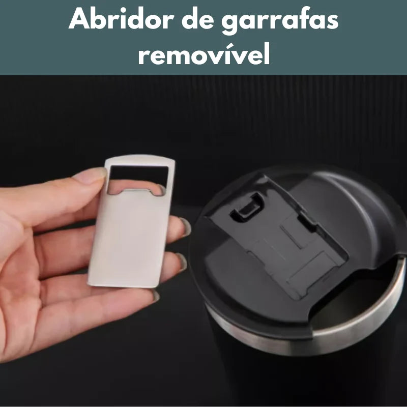 SKYTUR STORE Copo Térmico 473ml COM TAMPA E Abridor Inox Para Cerveja Quente e Gelada