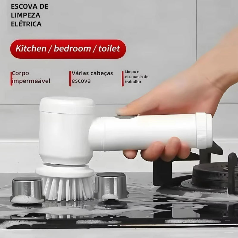 Escova de limpeza elétrica 5 em 1, limpador sem fio para cozinha e banheiro, multiuso