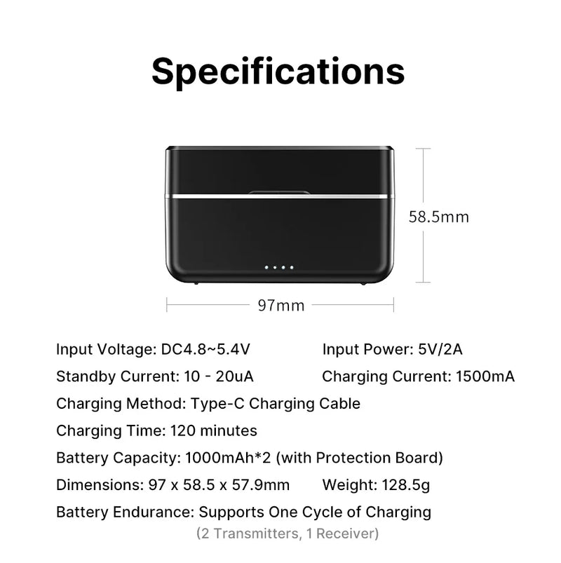 Ulanzi AM18 U-Mic 2.4G Microfone estéreo sem fio com captação de 100 m, gravação de canal duplo de 20+ horas para DSLR, iOS, Android, PC, entrevista ao vivo