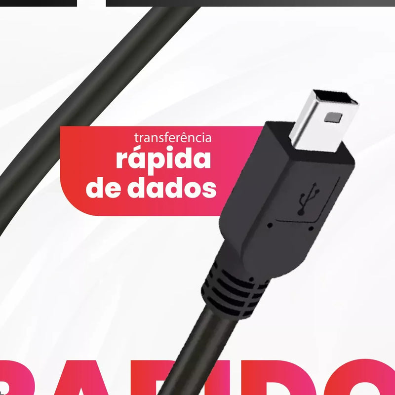 Cabo USB com Conector V3 (Mini A) - 1,5 Metros para Carregamento de Bateria e Controle de Transmissão de Dados GPS PS3 Multiuso