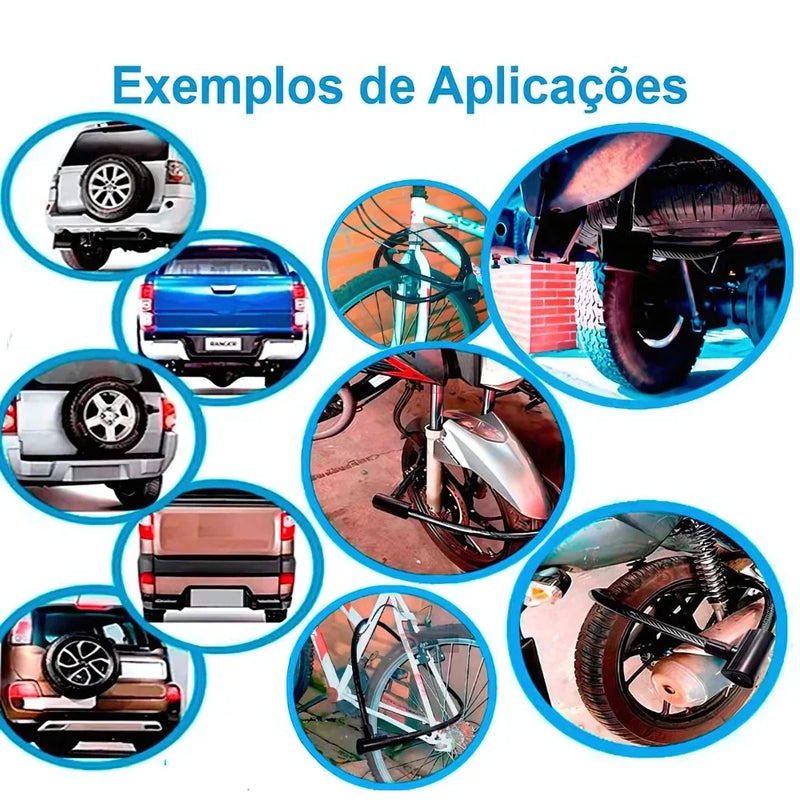 Cadeado com corrente reforçada para bicicletas e motocicletas antifurto.