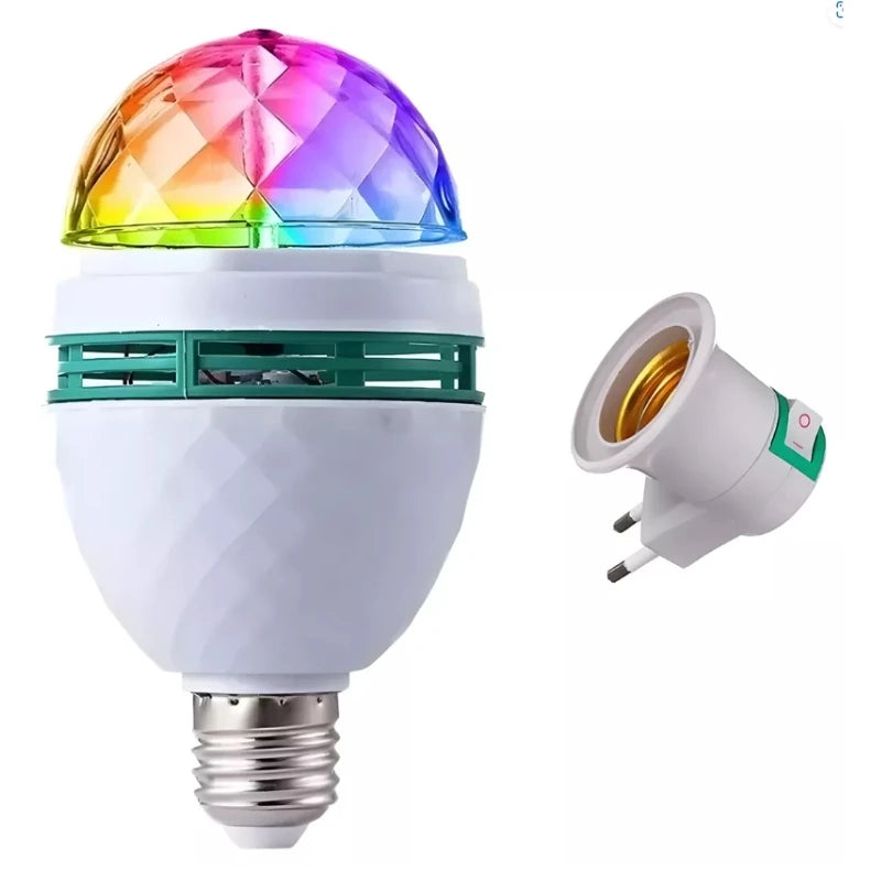 Lampada Giratória Rgb P/ Festas Bivolt + Adaptador Bivolt