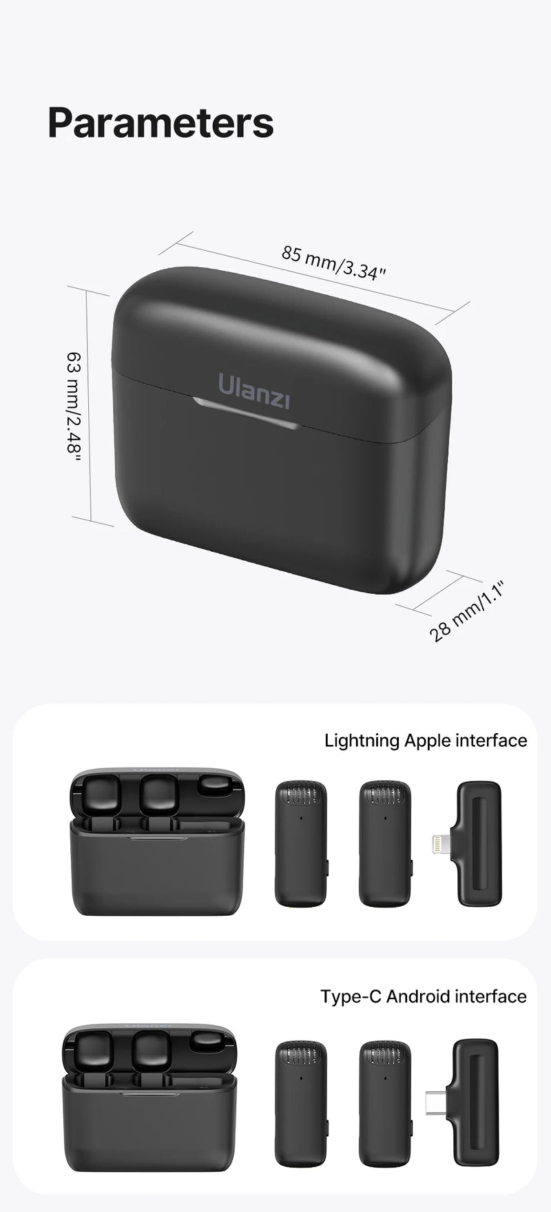 Microfone de lapela sem fio Ulanzi J12, conjunto de microfone de lapela para gravação de vídeo curto, mini microfone para iPhone 16, 15, 14, Android, transmissão ao vivo