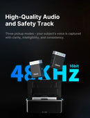 Ulanzi AM18 U-Mic 2.4G Microfone estéreo sem fio com captação de 100 m, gravação de canal duplo de 20+ horas para DSLR, iOS, Android, PC, entrevista ao vivo