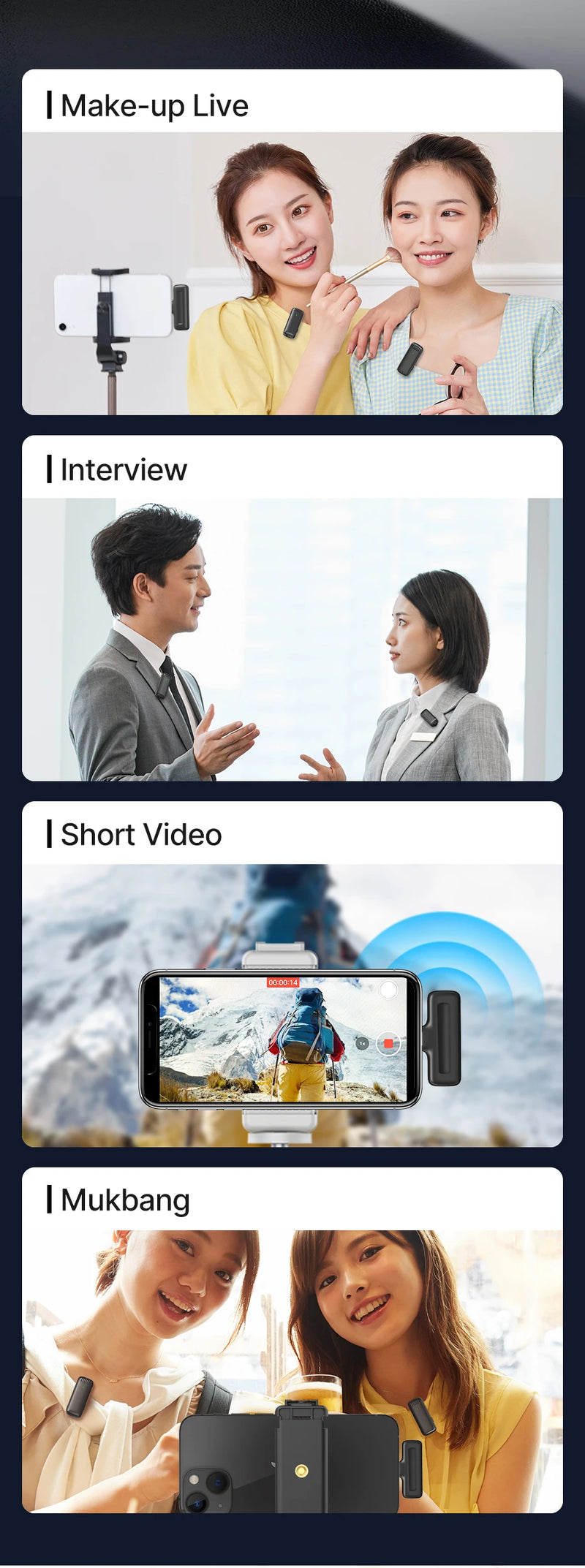 Microfone de lapela sem fio Ulanzi J12, conjunto de microfone de lapela para gravação de vídeo curto, mini microfone para iPhone 16, 15, 14, Android, transmissão ao vivo
