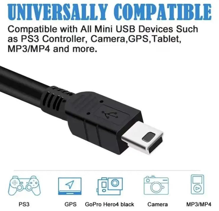 Cabo USB Mini V3 de 1,5M para controle GPS PS3, transmissão e conexão de dongle LG, ideal para transferência de dados e carregamento