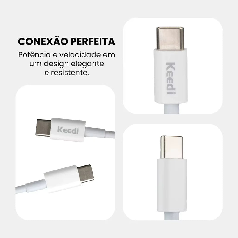 Cabo USB Lightning V8 Tipo C ou Keedi 65W para iPhone, Carregador Rápido, Transferência de Dados, Turbo Potente
