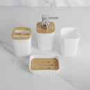 kit acessórios para banheiro conjunto 6 peças lavabo utensílios design moderno plástico c/ bambu ecológico lixeira saboneteira