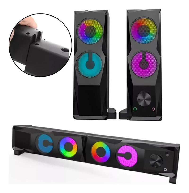 Caixa de som Gamer LED Subwoofer para PC, Notebook - Som estéreo de alta qualidade para jogos Música Ambiente e Conexão USB