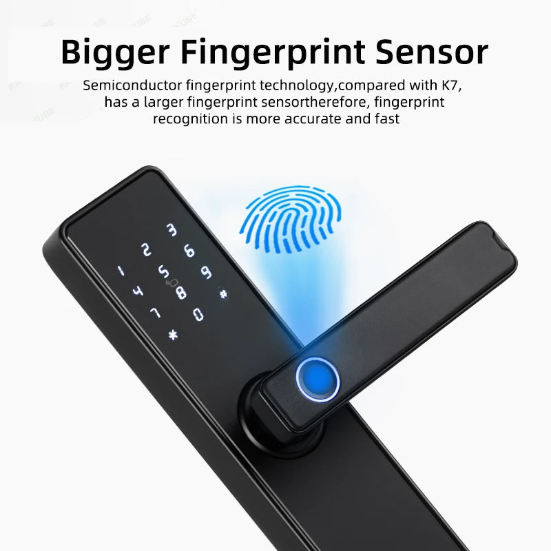 Fechadura eletrônica com impressão digital em 9 idiomas com aplicativo Tuya/cartão/código/chave desbloqueio RAYKUBE K20 Bluetooth