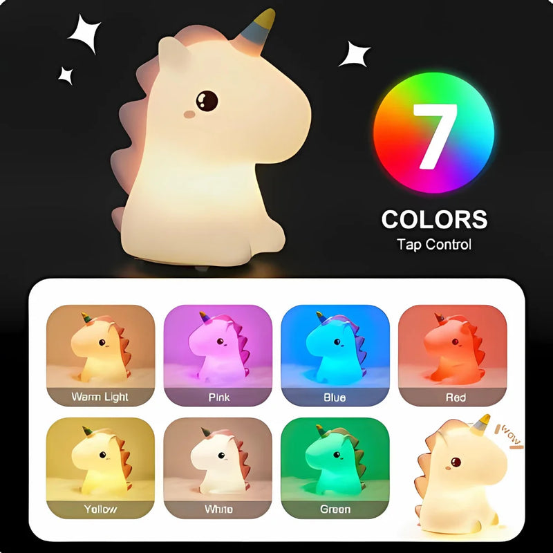 Mini Luminária Unicórnio Fofo Led Silicone Touch Abajur Recarregável
