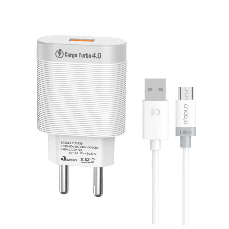 Carregador Turbo USB-C 3.0 de 30 W | Tecnologia de Carregamento Rápido | Compatível com iPhone e outros smartphones | Inclui cabo de 1,5 m