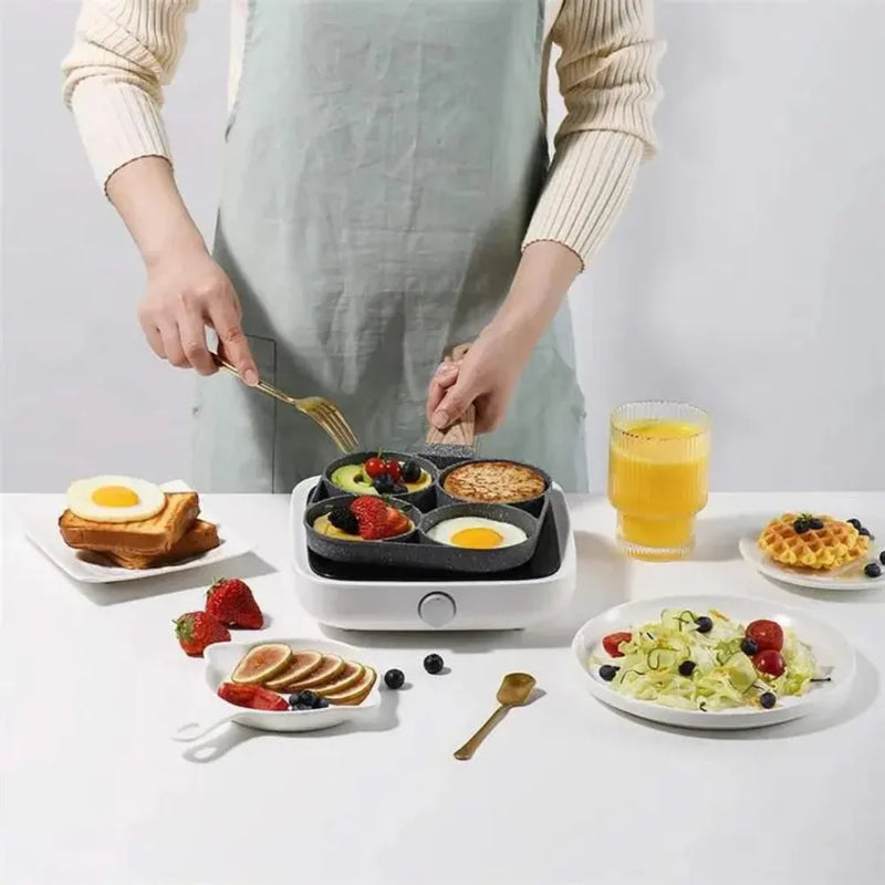 Frigideira antiaderente com 3 ou 4 divisórias para fritar ovos, bacon, carnes, frango, lanches, multiuso