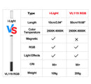 Ulanzi i-Light VL119 RGB Bastão de luz portátil LED RGB 2500-9000K - Iluminação fotográfica Tubo magnético Luz para vídeo Vlog