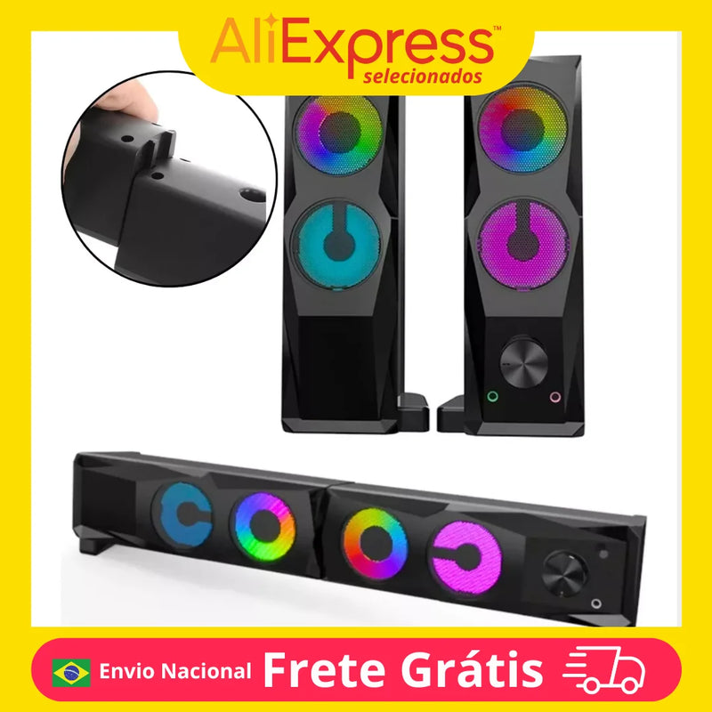 Caixa de som Gamer LED Subwoofer para PC, Notebook - Som estéreo de alta qualidade para jogos Música Ambiente e Conexão USB
