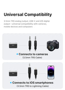 Ulanzi AM18 U-Mic 2.4G Microfone estéreo sem fio com captação de 100 m, gravação de canal duplo de 20+ horas para DSLR, iOS, Android, PC, entrevista ao vivo