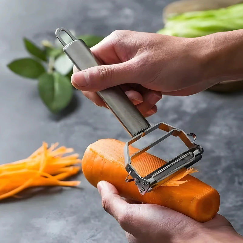 Kit Descascador e Cortador de Frutas com Lâmina Dupla em Aço Inox 3 Peças para Vegetais