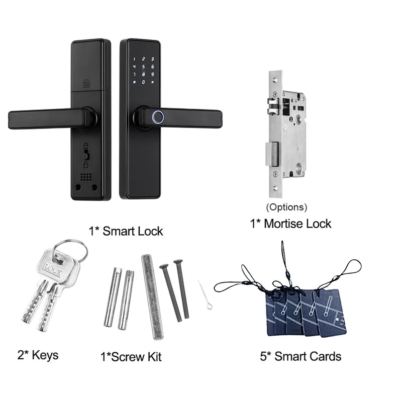 Fechadura eletrônica com impressão digital em 9 idiomas com aplicativo Tuya/cartão/código/chave desbloqueio RAYKUBE K20 Bluetooth