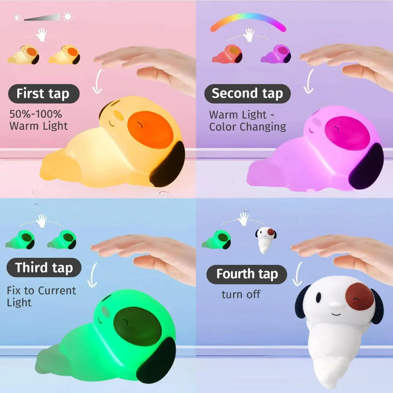 Mini Luminária Fluffy Dog Abajur Led Silicone Touch Recarregável