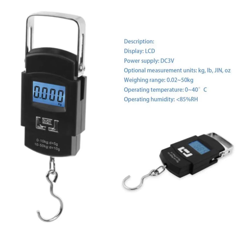 Balança digital portátil para bagagem, pesca de até 50 kg, compacta e precisa