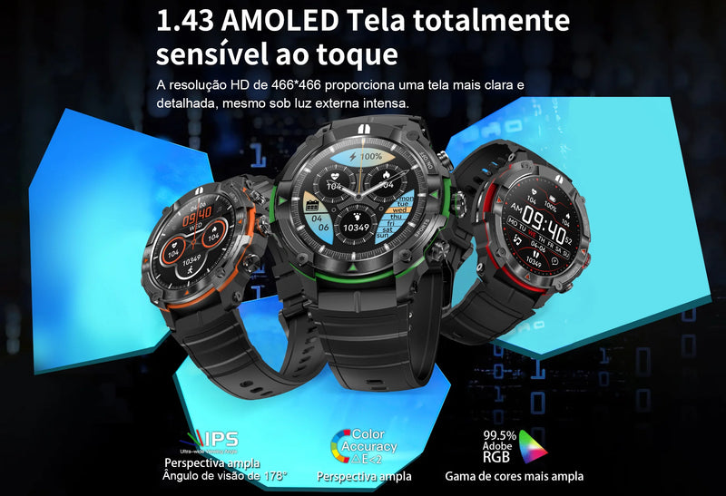 Relógio Inteligente MASX MOSS Ⅱ Relógio com Tela AMOLED de 1,43'', Chamadas Telefônicas Hi-Fi, Resistência de Nível Militar