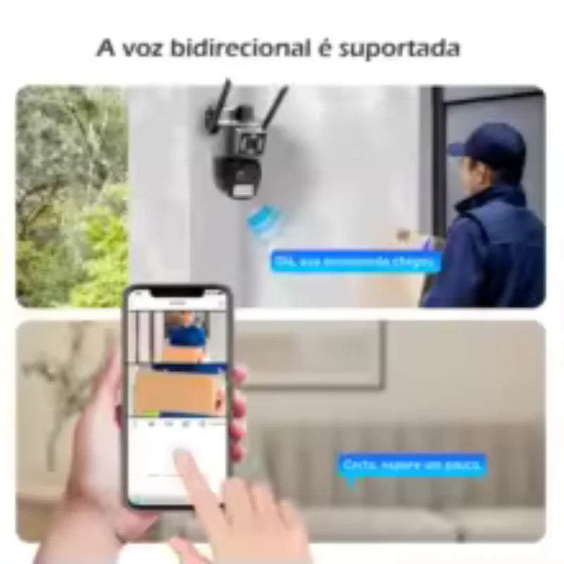 Câmera dupla P11 4K de 6 MP - 360 ° + visão noturna, alarme LED, à prova d'água, áudio bidirecional