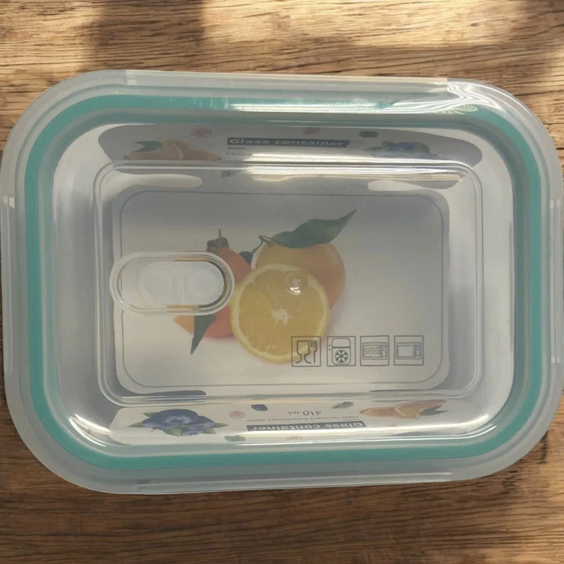 Lancheira de vidro resistente ao calor 400 ml selante retangular selante pote fit