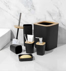 kit acessórios para banheiro conjunto 6 peças lavabo utensílios design moderno plástico c/ bambu ecológico lixeira saboneteira