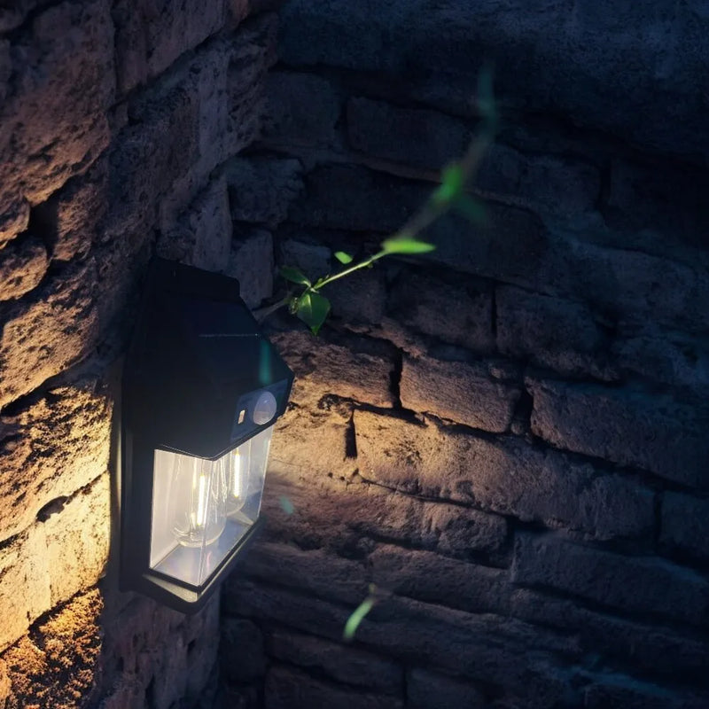 Luminária Solar 2 lampadas com Sensor de Movimento para Parede Externa LED Energia Solar com Filamento Colonial