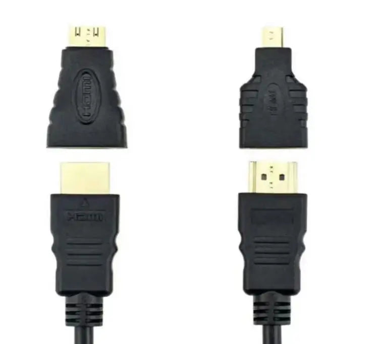 Cabo HDMI 3 em 1 Micro Mini Full HD Alta Definição para TV Monitor, Projetor e Adaptador HDMI Compatível - Comprimento 1,5m