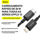 Cabo USB C Baseus Superior Series para Lightning 20 W PD para iPhone 14, 13, 12 Pro Max, cabo de carregamento rápido