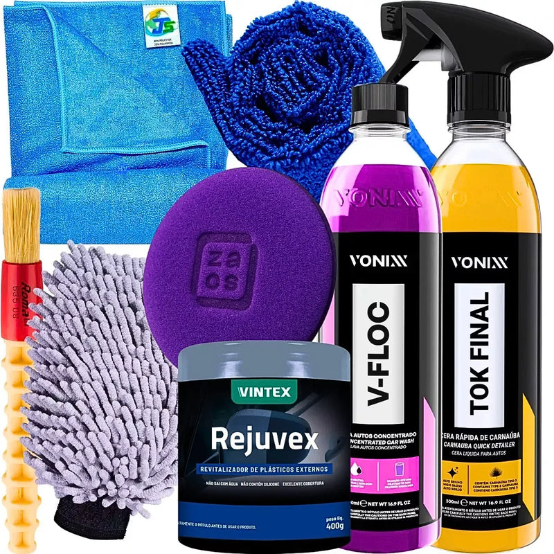 Kit Para Lavagem Moto Shampoo Cera Tok Final Luva Pano Vonixx