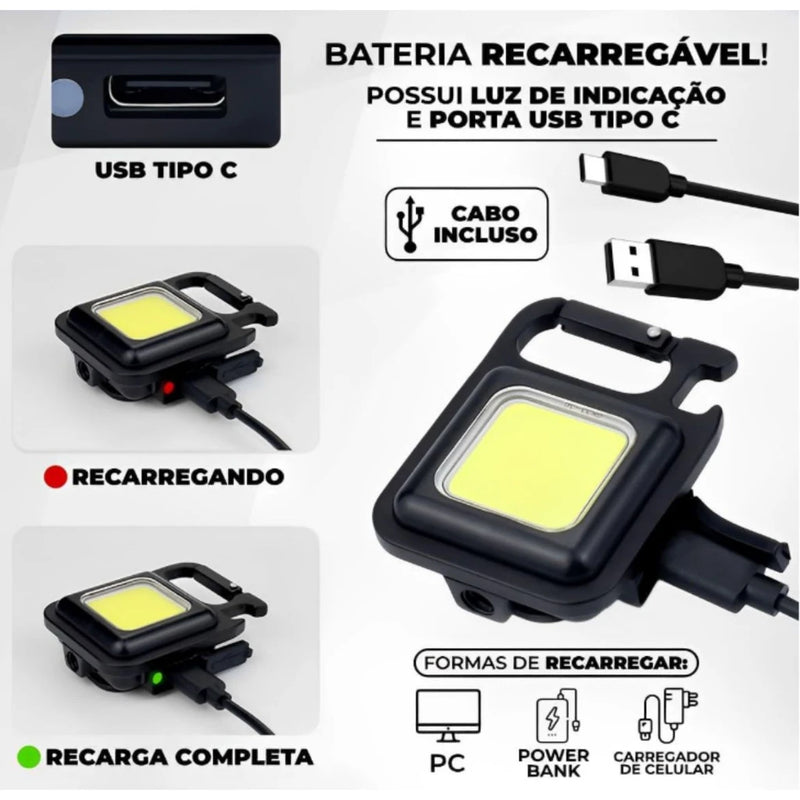 Mini Lanterna Com led Portátil/USB Recarregável Iuminação ajustavél 3 Modos De Luz Lanternas De Chaveiro E Abridor De Garrafas