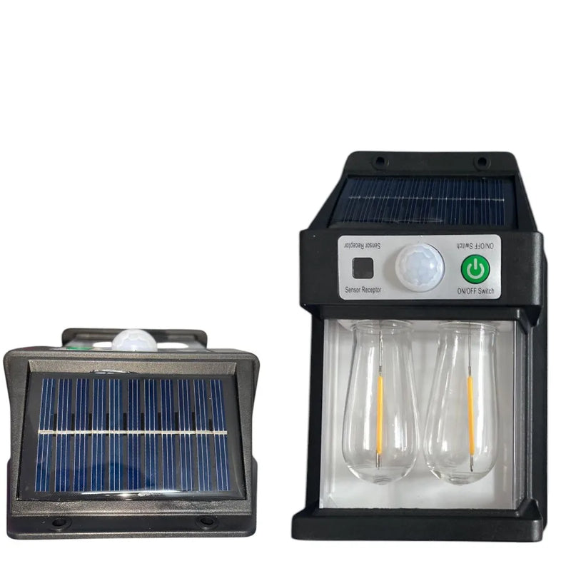 Luminária Solar 2 lampadas com Sensor de Movimento para Parede Externa LED Energia Solar com Filamento Colonial